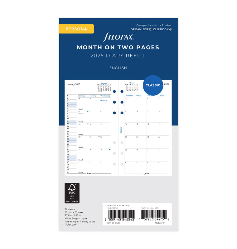 Month On Two Pages Diary Personal 2025- Filofax – Filofax US