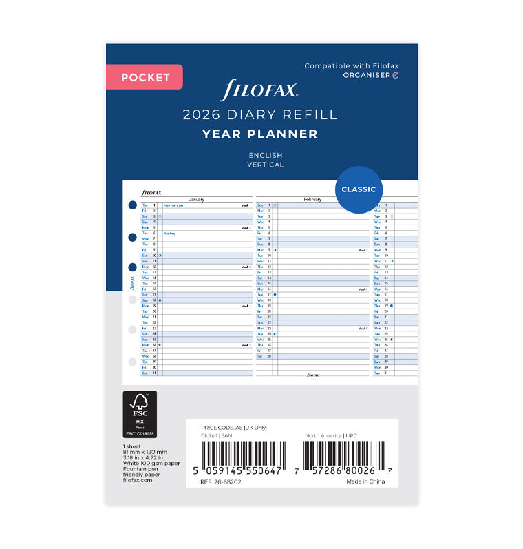 Vertical Year Planner Pocket 2026 - Filofax – Filofax US