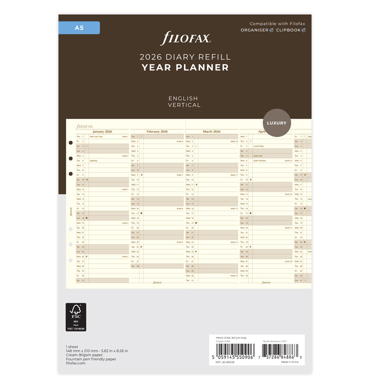 Vertical Year Planner A5 Cotton Cream - Filofax – Filofax US
