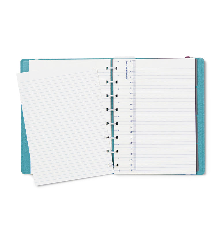 Contemporary A5 Refillable Notebook in Teal - Open with page marker