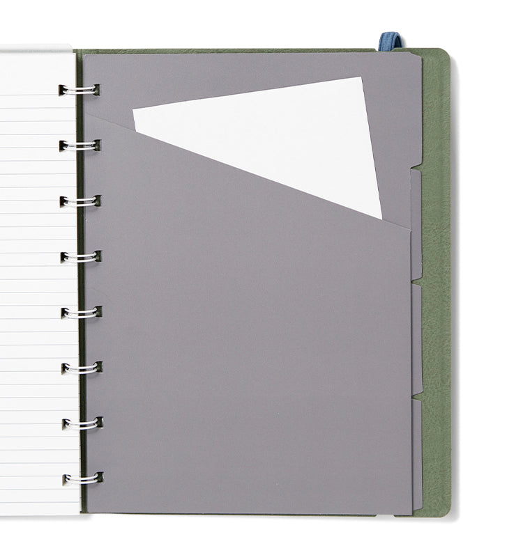 Contemporary A5 Refillable Notebook in Jade - Dividers with pocket