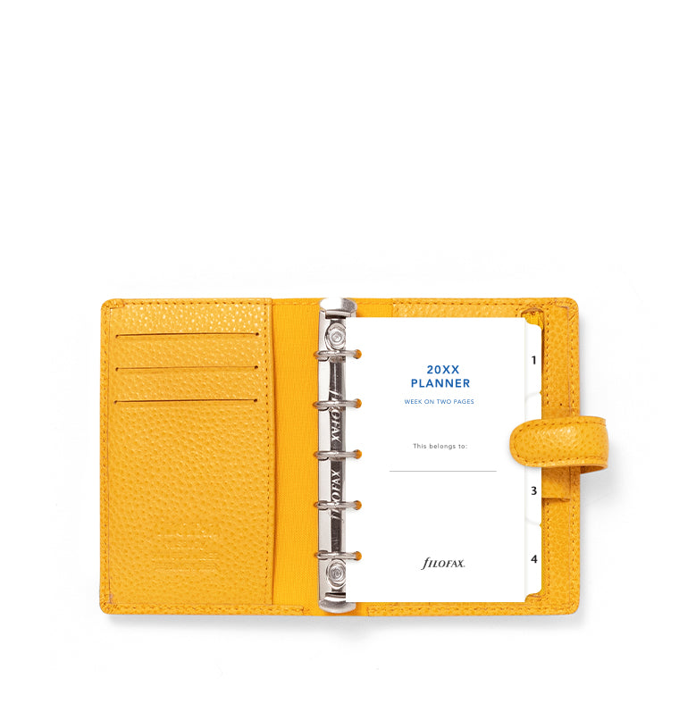 Filofax Finsbury Mini Leather Organizer in Yellow - with dairy, dividers, ruler and more