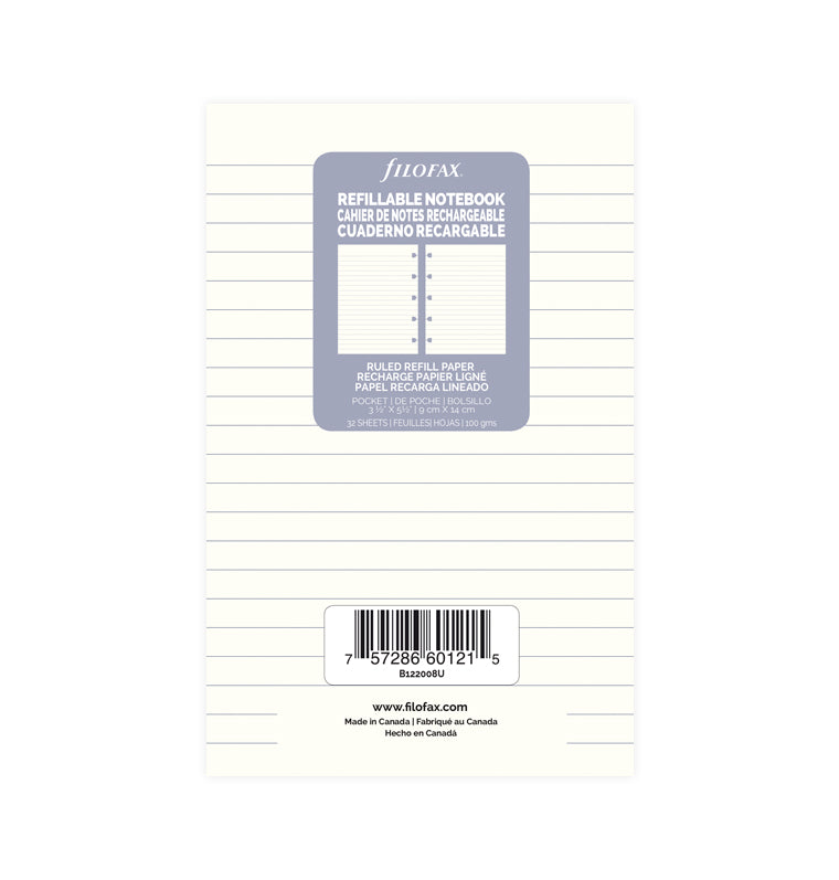Filofax Notebook Ruled Paper Refill - Pocket 122008
