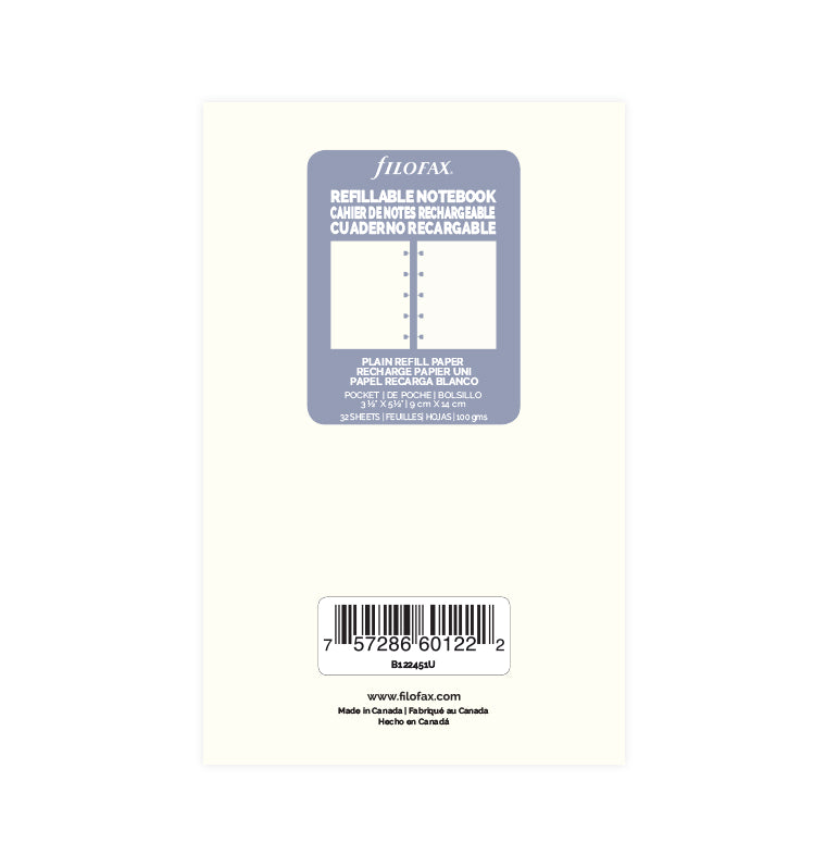Filofax Notebook Plain Paper Refill - Pocket 122451