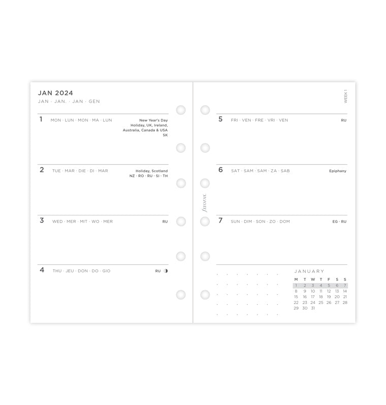 Minimal Week On Two Pages Diary - Pocket 2024 Multilanguage