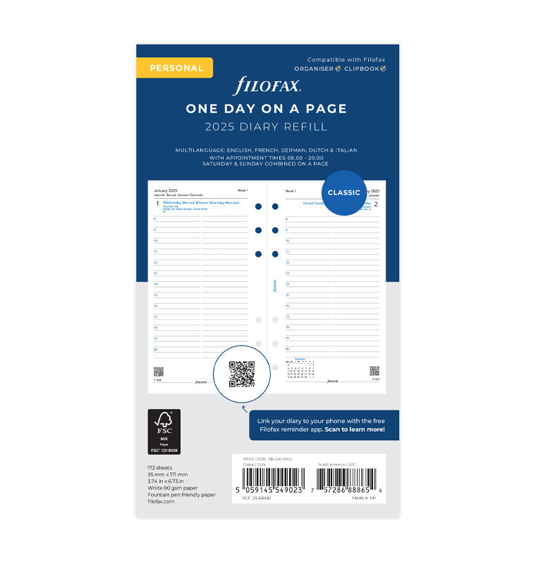 One Day On A Page Diary With Appointments - Personal 2025 Multilanguage - 25-68442