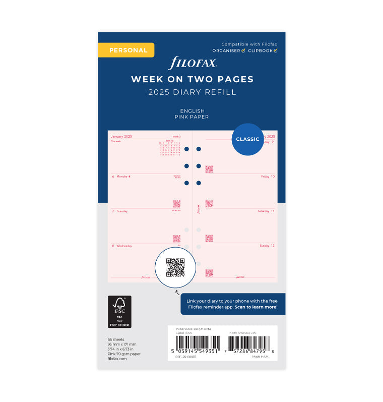 Week On Two Pages Diary - Personal Pink 2025 - 25-68478