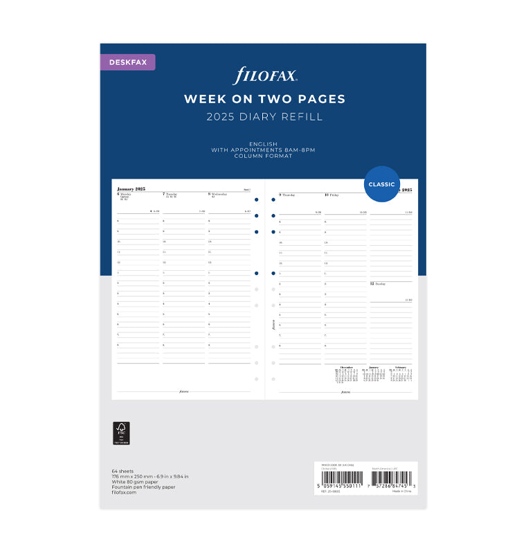 Week On Two Pages Diary With Appointments Deskfax 2025 - Filofax ...