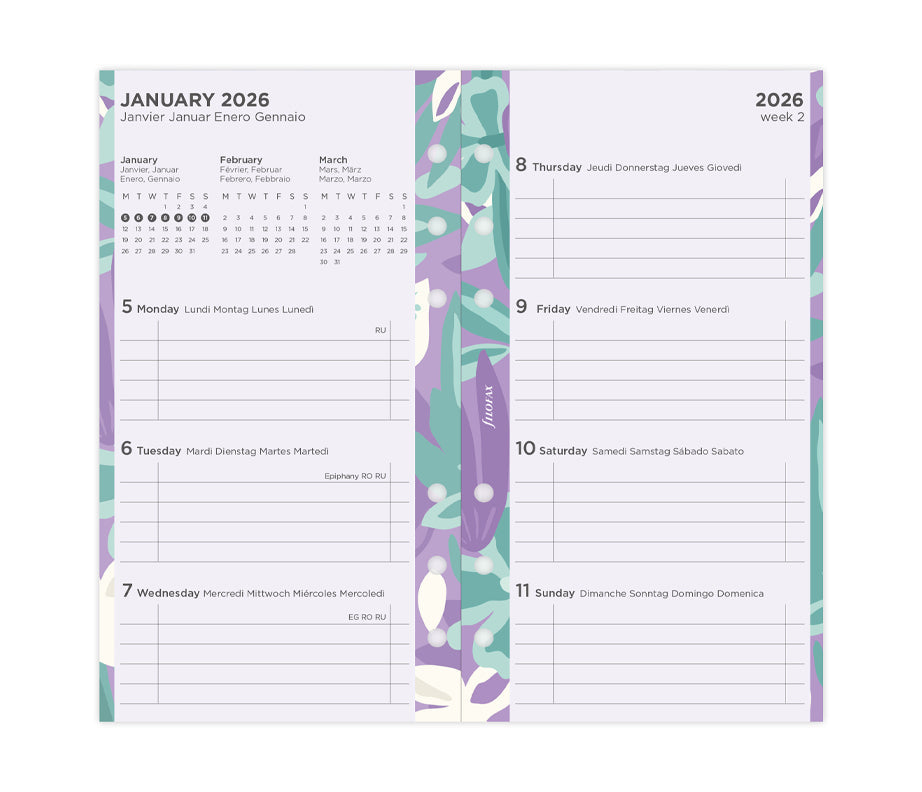 Floral Illustrated Diary Refill Refill Pack - Personal 2026 Multilanguage Filofax 26-6341