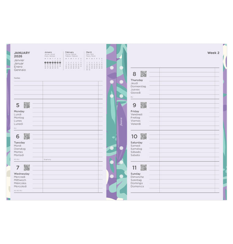 Floral Illustrated Diary Refill Refill Pack A5 2026 Multilanguage Filofax 26-6351