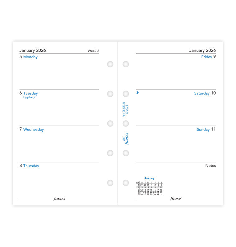 Week On Two Pages Diary Refill - Mini 2026 English Filofax 26-68121