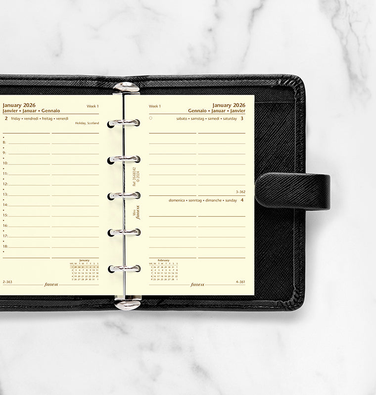 One Day On A Page Diary Refill With Appointments - Mini Cotton Cream 2026 Multilanguage Filofax 26-68142