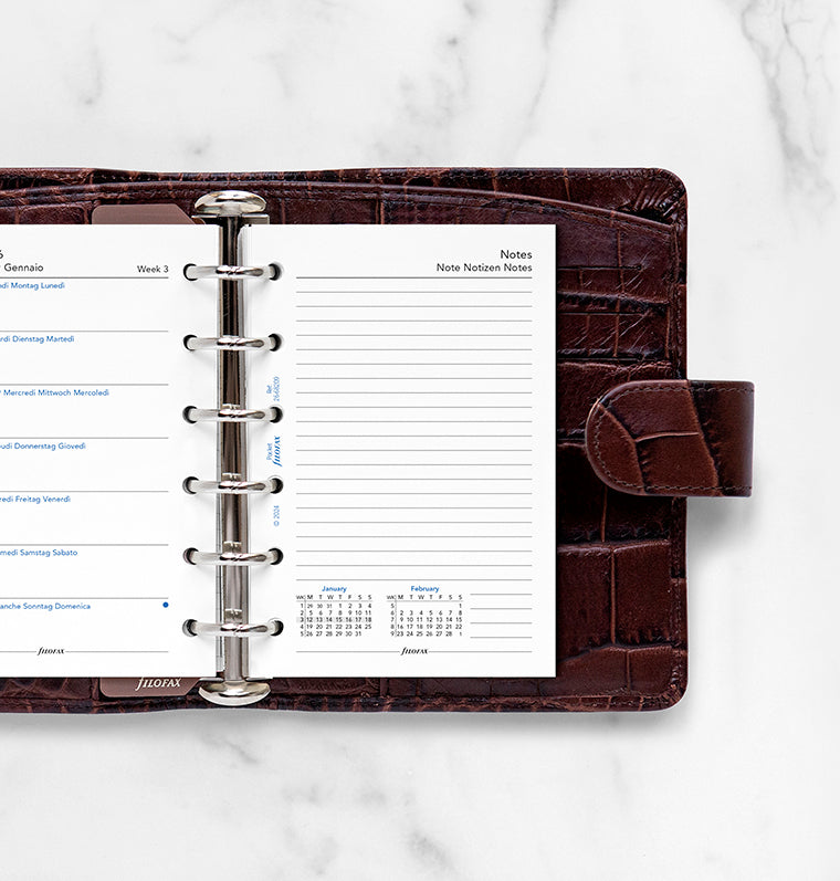 Week On One Page Diary Refill With Notes - Pocket 2026 Multilanguage Filofax 26-68209