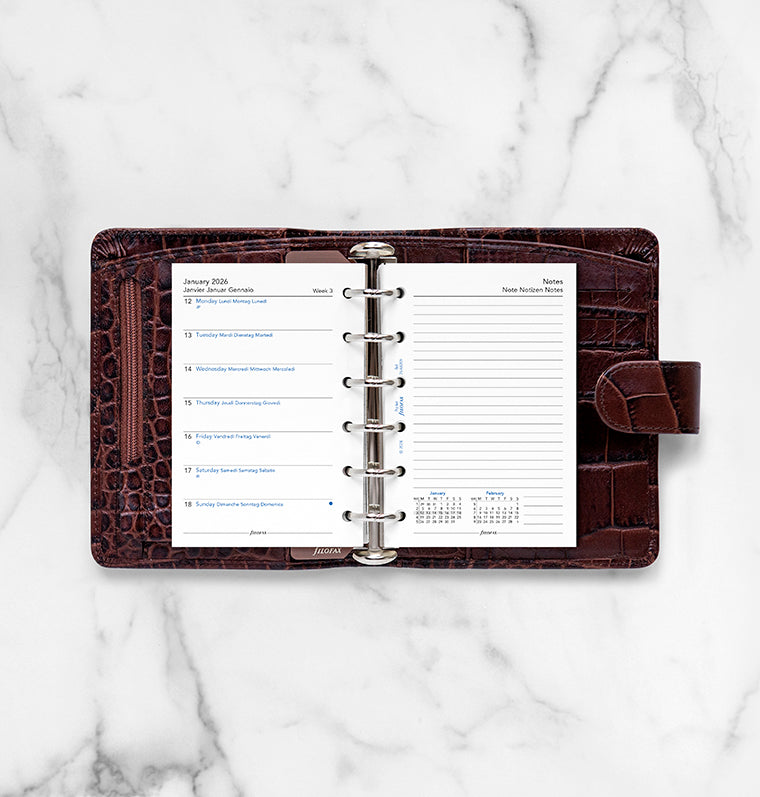 Week On One Page Diary Refill With Notes - Pocket 2026 Multilanguage Filofax 26-68209