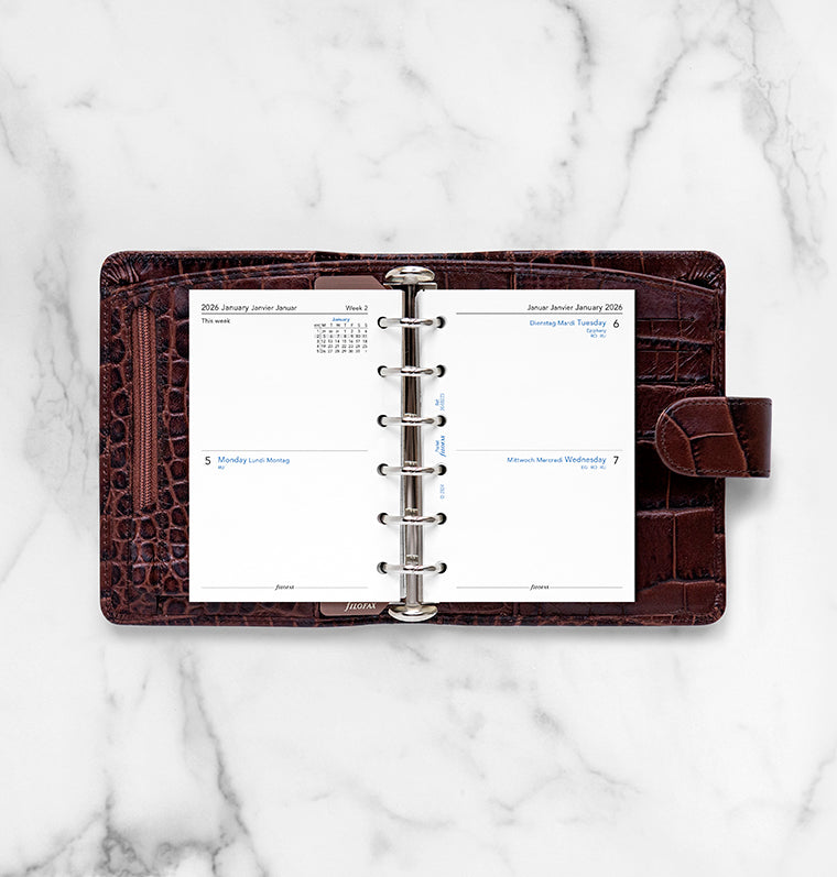 Two Days On One Page Diary Refill - Pocket 2026 English/French/German Filofax 26-68223