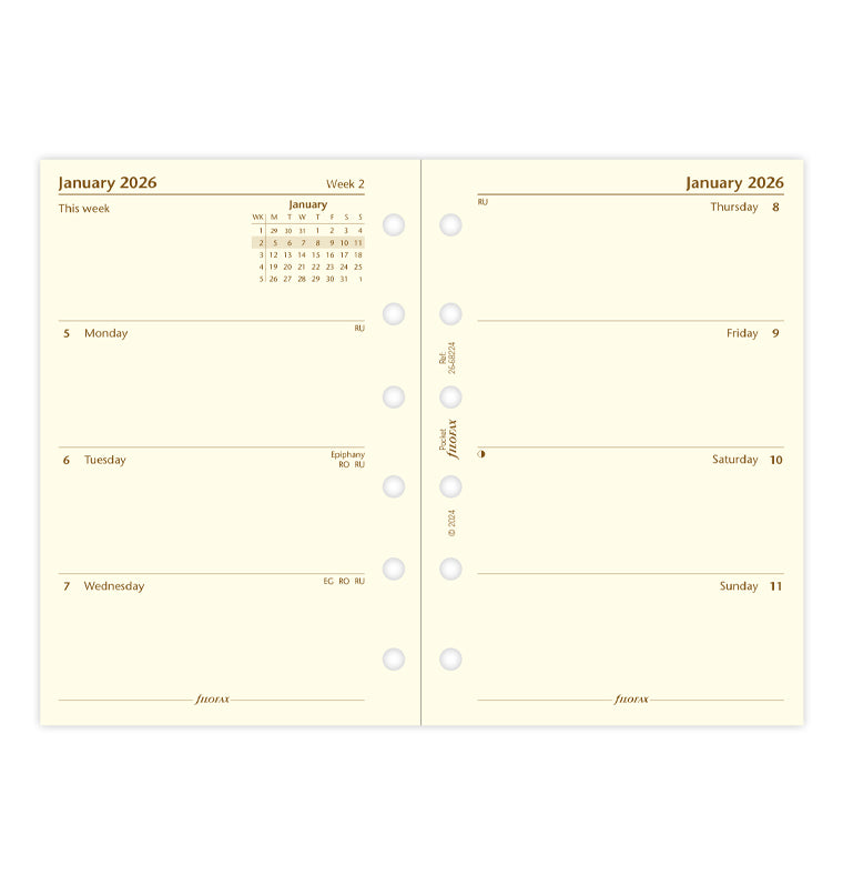 Week On Two Pages Diary Refill - Pocket Cotton Cream 2026 English Filofax 26-68224
