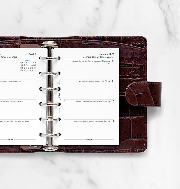 Week On Two Pages Diary Refill - Pocket 2026 Multilanguage Filofax 26-68227