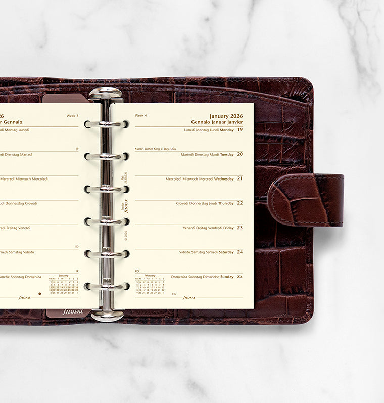 Week On One Page Diary Refill - Pocket Cotton Cream 2026 Multilanguage Filofax 26-68239