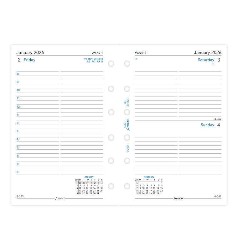 One Day On A Page Diary Refill With Appointments - Pocket 2026 English Filofax 26-68241