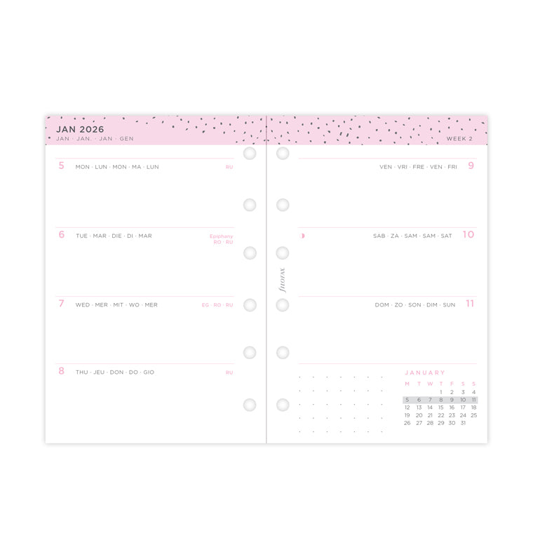 Confetti Week to View Diary Refill - Pocket 2026 Multilanguage Filofax 26-68291
