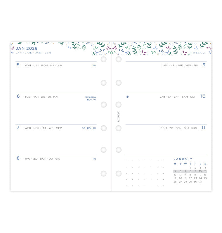 Garden Week On Two Pages Diary Refill - Pocket 2026 Multilanguage Filofax 26-68292