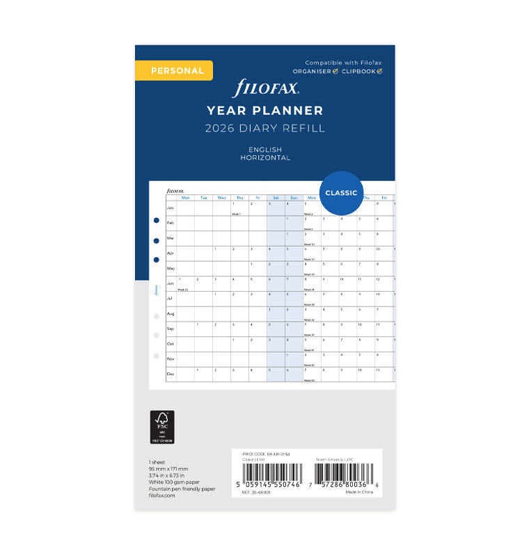 Horizontal Year Planner Personal 2026 - Filofax – Filofax US