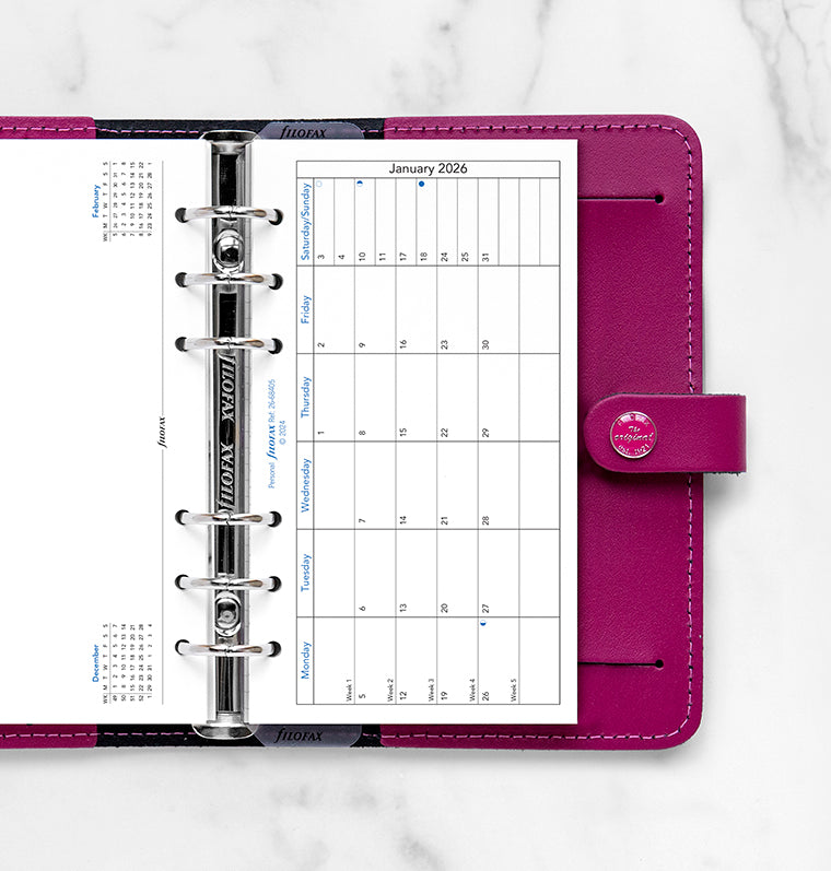 Month On One Page Diary Refill with Notes - Personal 2026 English Filofax 26-68405