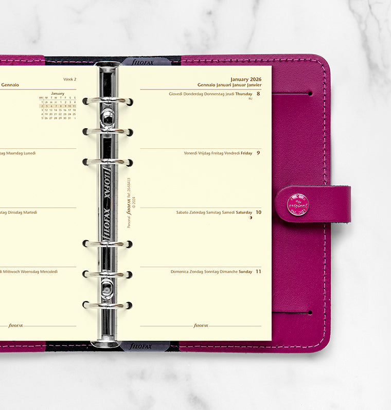 Week On Two Pages Diary Refill - Personal Cotton Cream 2026 Multilanguage Filofax 26-68413