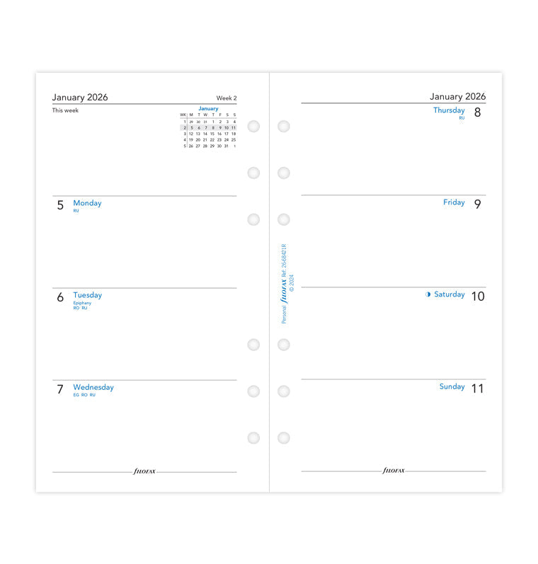 Week On Two Pages Diary Refill - Personal 2026 English - Recycled Paper Filofax 26-68421R