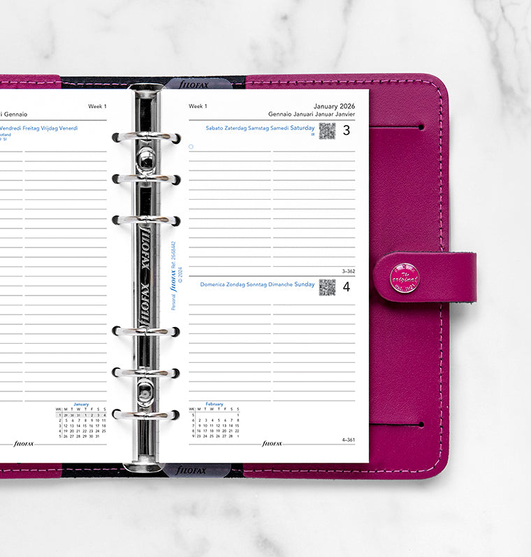 One Day On A Page Diary Refill With Appointments - Personal 2026 Multilanguage Filofax 26-68442