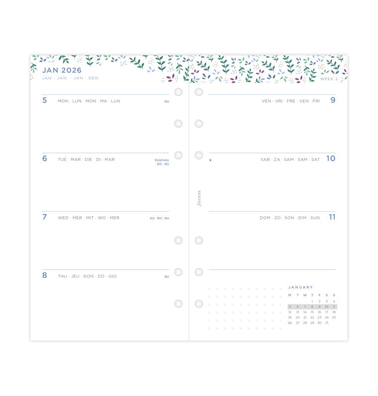 Garden Week On Two Pages Diary Refill - Personal 2026 Multilanguage Filofax 26-68492
