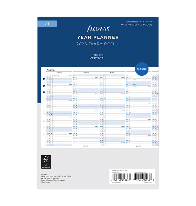 Vertical Year Planner A5 2026 - Filofax – Filofax US