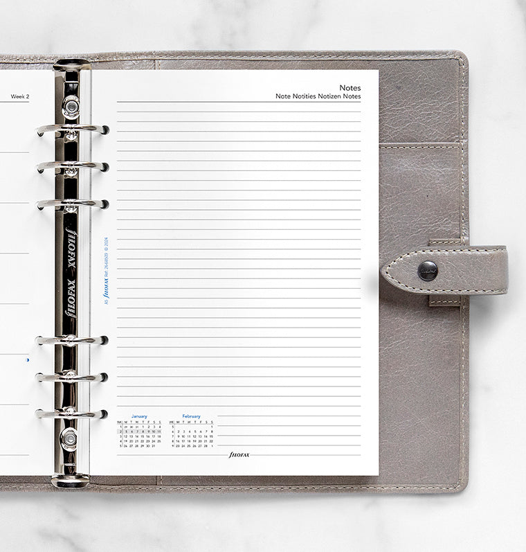 Week On One Page Diary Refill With Notes - A5 2026 Multilanguage Filofax 26-68509