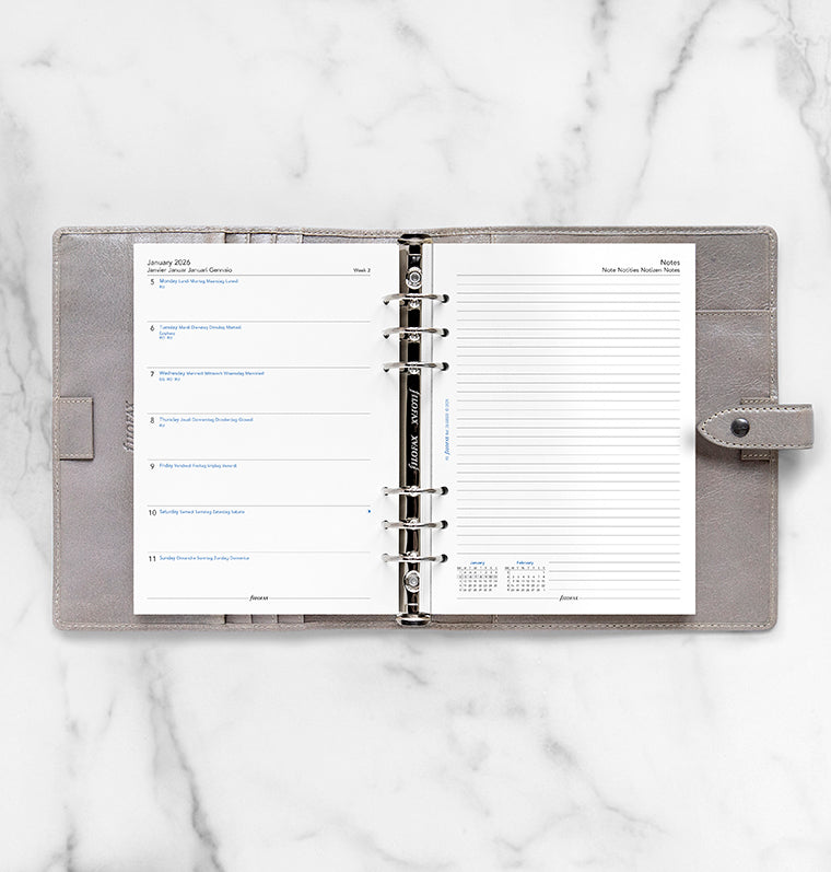 Week On One Page Diary Refill With Notes - A5 2026 Multilanguage Filofax 26-68509