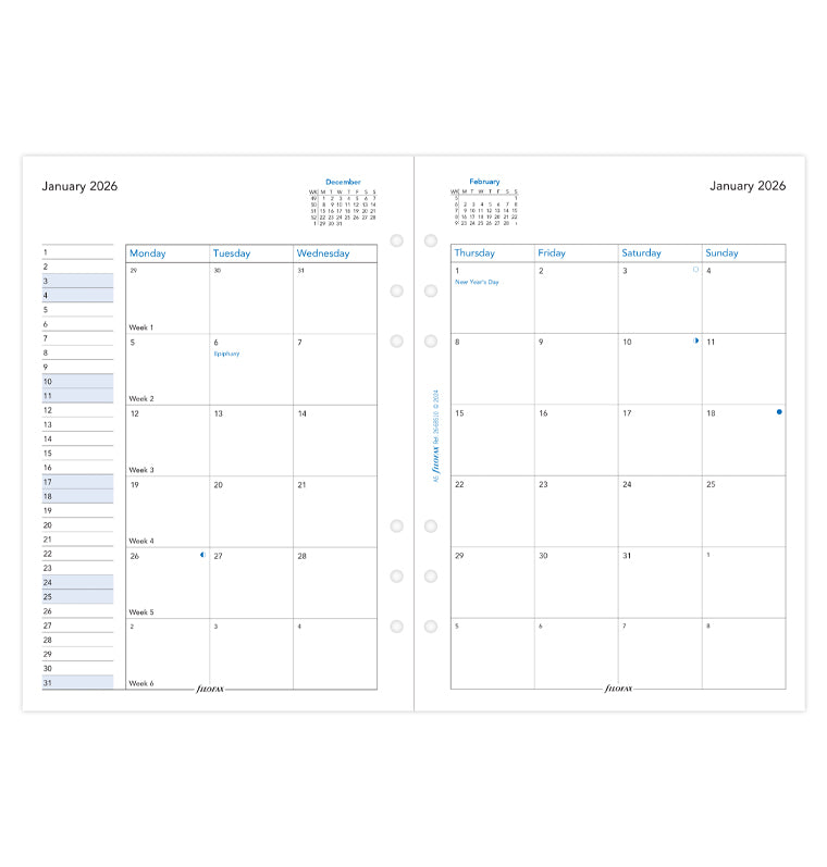 Month On Two Pages Diary Refill - A5 2026 English Filofax 26-68510