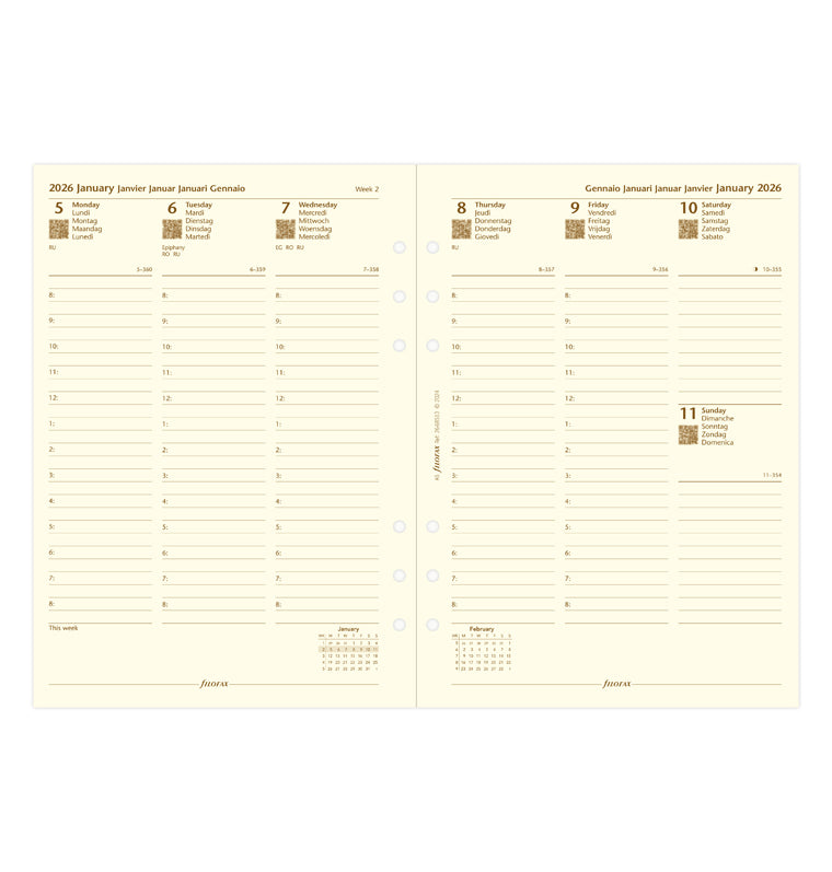 Week On Two Pages Diary Refill With Appointments - A5 Cotton Cream 2026 Multilanguage Filofax 26-68513