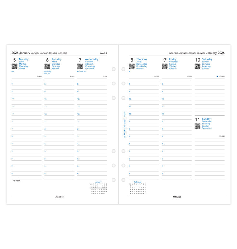 Week On Two Pages Diary Refill With Appointments - A5 2026 Multilanguage Filofax 26-68514