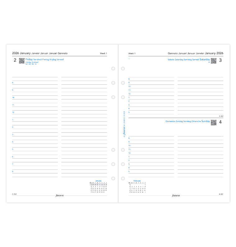 One Day On A Page Diary Refill With Appointments - A5 2026 Multilanguage Filofax 26-68515