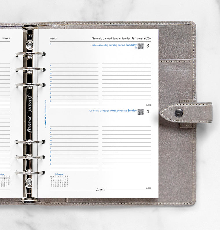 One Day On A Page Diary Refill With Appointments - A5 2026 Multilanguage Filofax 26-68515