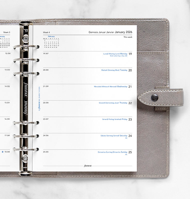Week On One Page Diary Refill - A5 2026 Multilanguage Filofax 26-68517