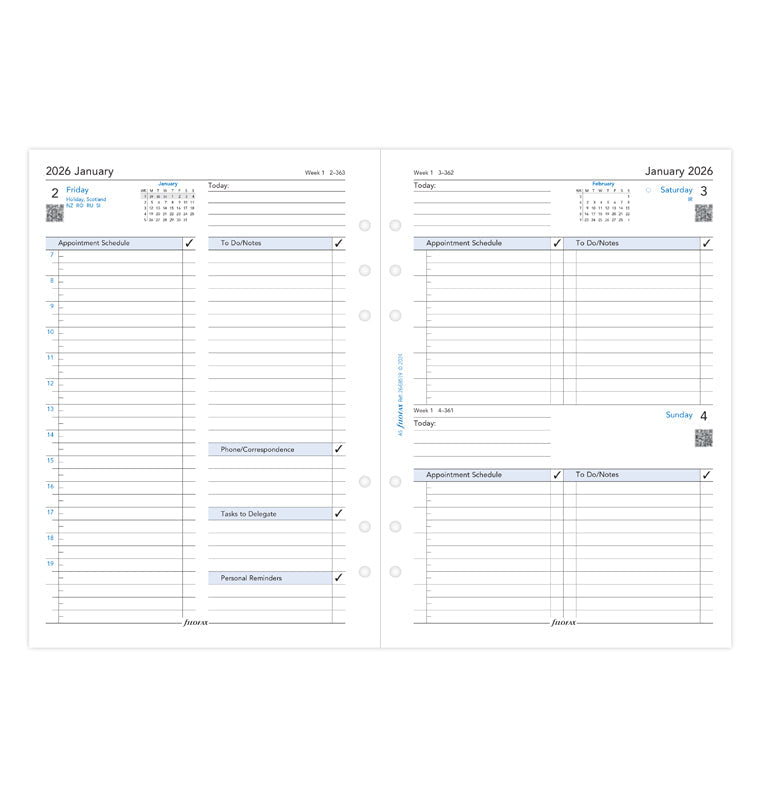 One Day On A Page Business Diary Refill - A5 2026 English Filofax 26-68519
