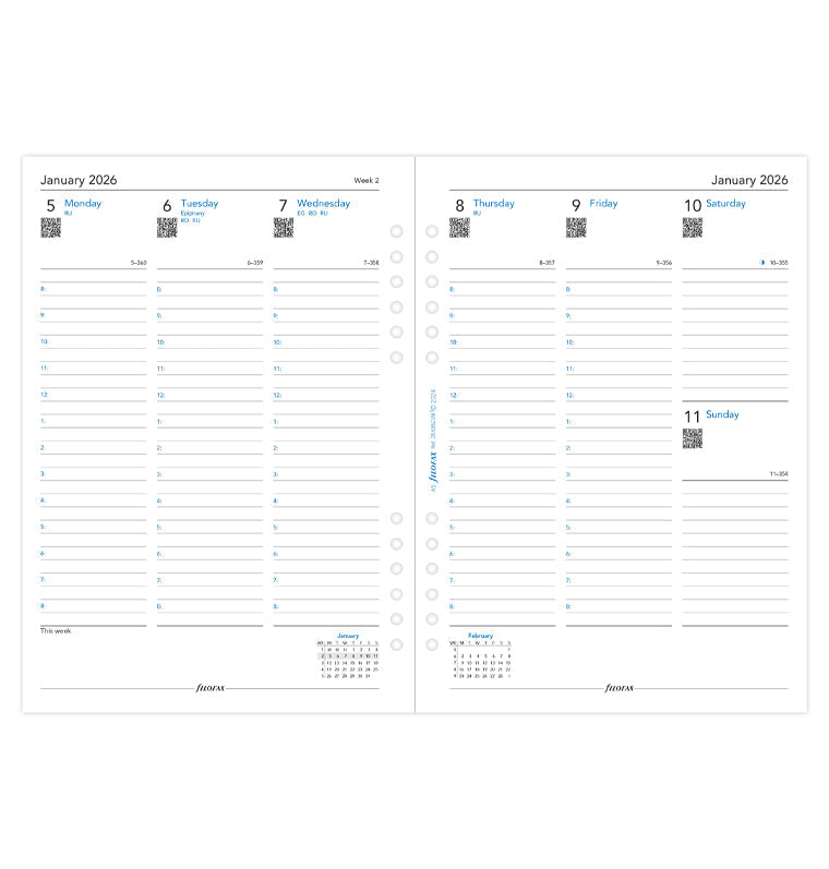 Week On Two Pages Diary Refill With Appointments - A5 Multifit 2026 English Filofax 26-68521M