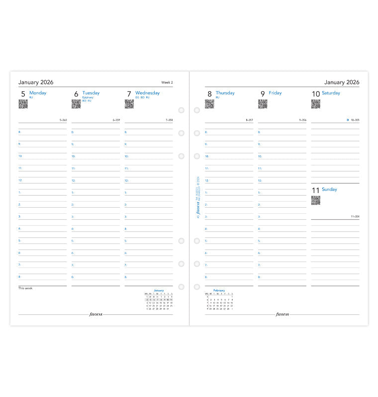 Week On Two Pages Diary Refill With Appointments - A5 2026 English Filofax 26-68521