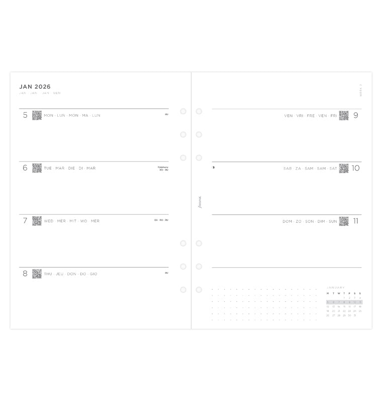 Minimal Week On Two Pages Diary Refill - A5 2026 Multilanguage Filofax 26-68590