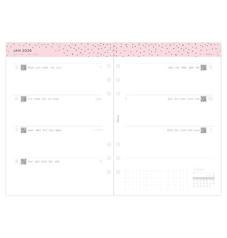 Confetti Week to View Diary Refill - A5 2026 Multilanguage Filofax 26-68591