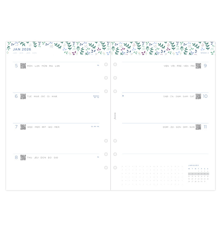 Garden Week On Two Pages Diary Refill - A5 2026 Multilanguage Filofax 26-68592