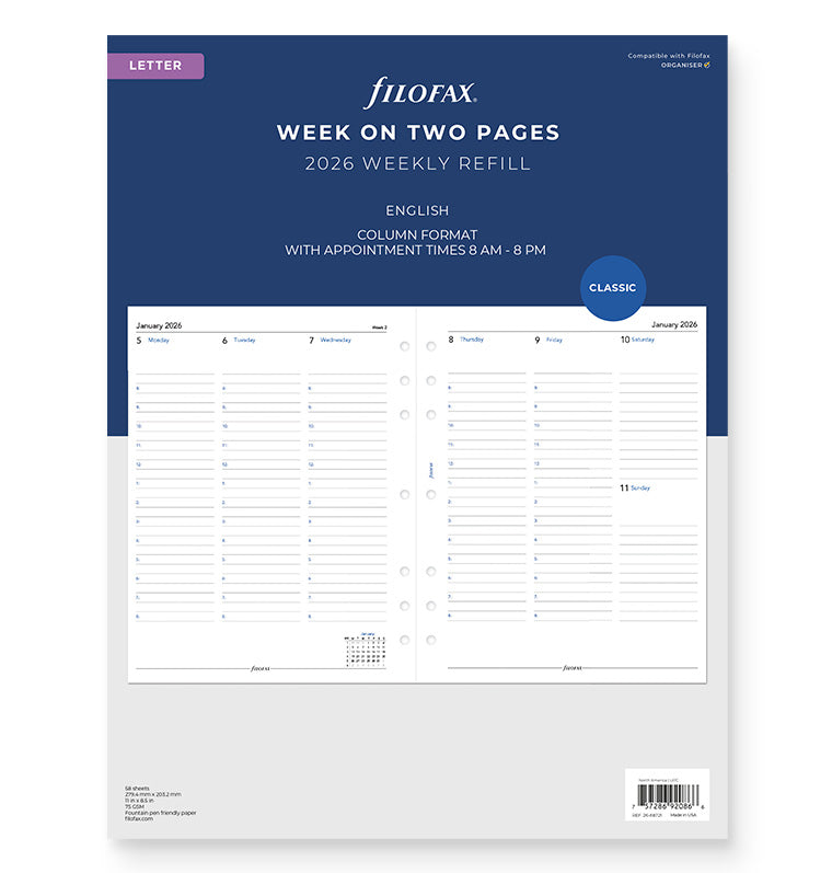 Filofax Week On Two Pages Diary With Appointments - Letter 2026 English