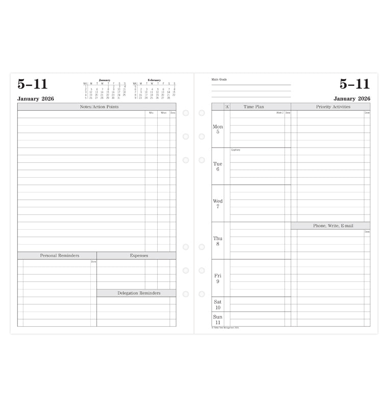 Time Management Week To View Diary Refill - A5 2026 English Filofax 26-TM7051