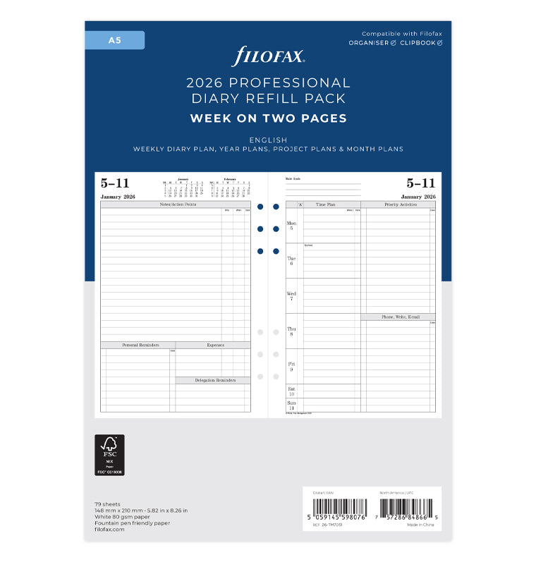 Time Management Week To View Diary A5 2026 Filofax – Filofax US