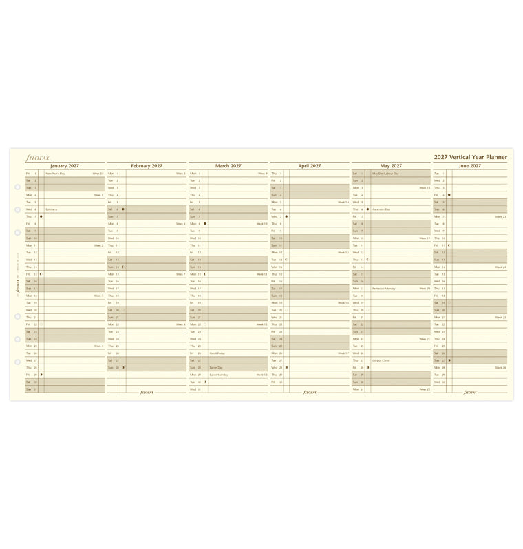 Vertical Year Planner - A5 Cotton Cream 2027 English Filofax 27-68508